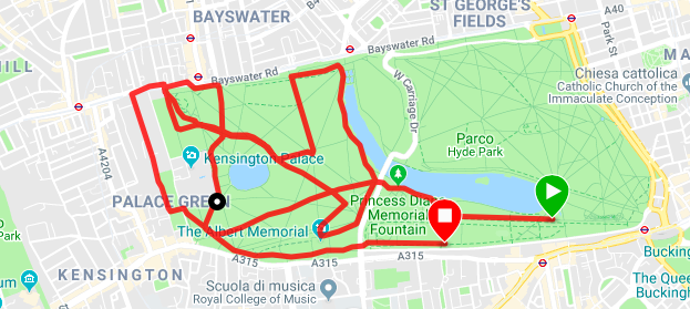 Percorso di corsa a Kensington Gardens a Londra