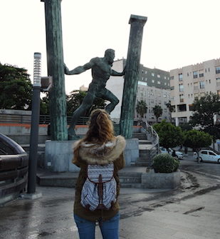 At the statue of the Pillars of Hercules in Ceuta, a little piece of Spain in Morocco