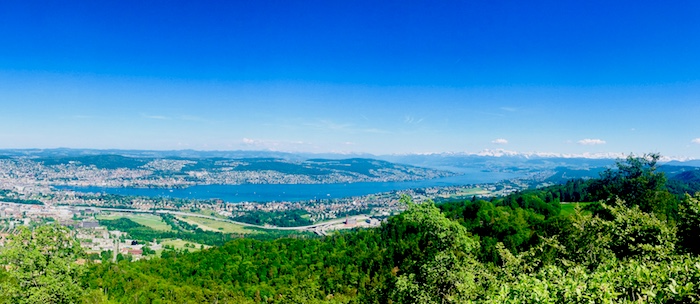 Panorama di Zurigo, lago e Alpi dal monte Uetliberg