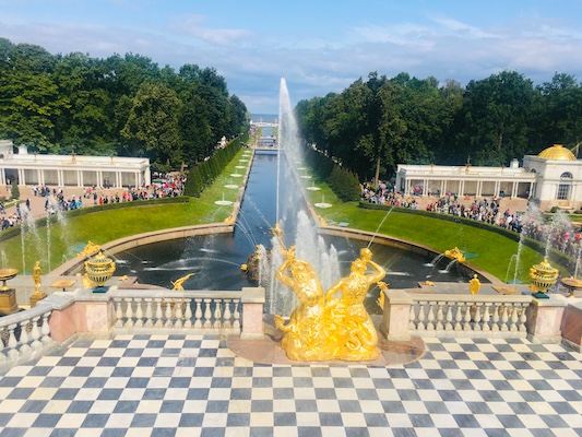 View of the Grand Cascade in the Lower Gardens in Peterhof