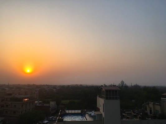 Sunset view of the Taj Mahal from the terrace of Hotel Taj Resorts
